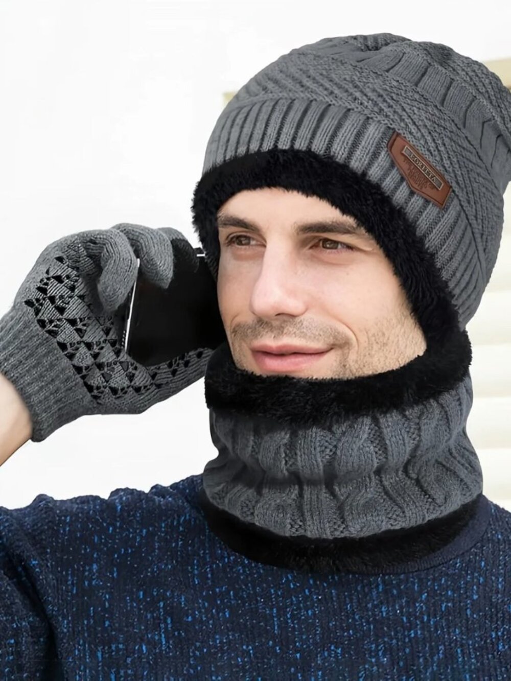 Winter Warmth Set: Thick Knit Slouchy Beanie Hat + Scarf + Gloves Combo